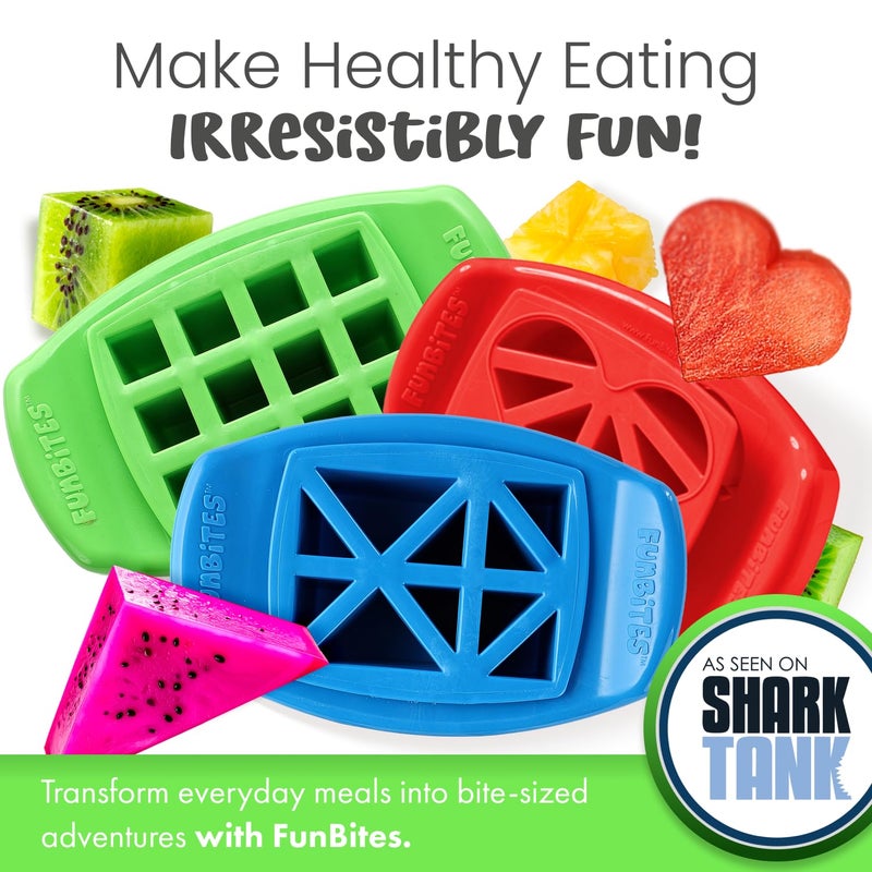 FUNBITES Sandwich Cutter for Kids Lunch, Mini Cookie Cutters, Bento Box Accessories, Cut Food into Bite-Size Shapes for Toddlers, Great for picky eaters - Green Squares/Red Hearts/Blue Triangles 3pk - Image 2
